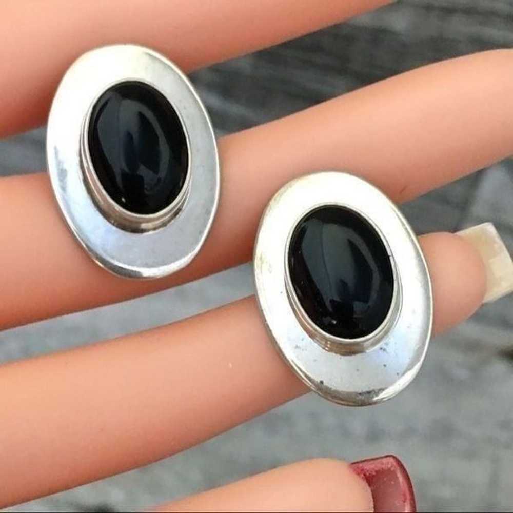 925 Sterling Silver Black Onyx Taxco Mexico Earri… - image 1