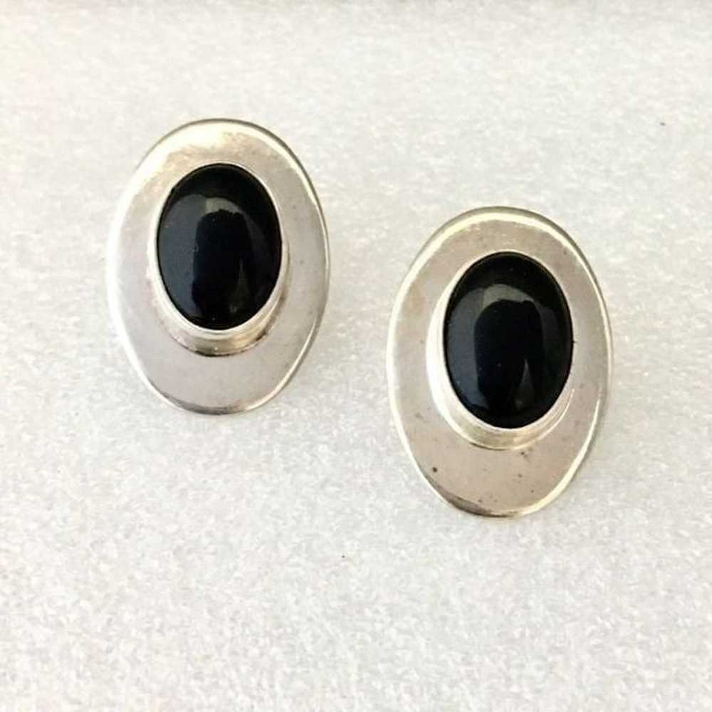 925 Sterling Silver Black Onyx Taxco Mexico Earri… - image 2