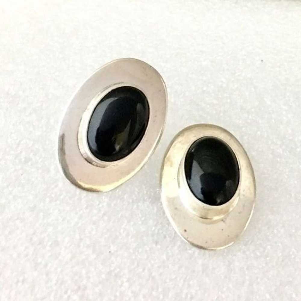 925 Sterling Silver Black Onyx Taxco Mexico Earri… - image 5