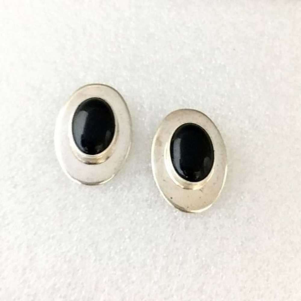 925 Sterling Silver Black Onyx Taxco Mexico Earri… - image 6