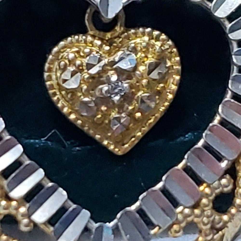 925 Heart gold and silver w/Diamond - image 2