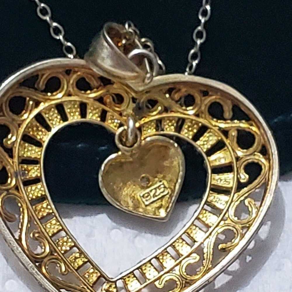 925 Heart gold and silver w/Diamond - image 3