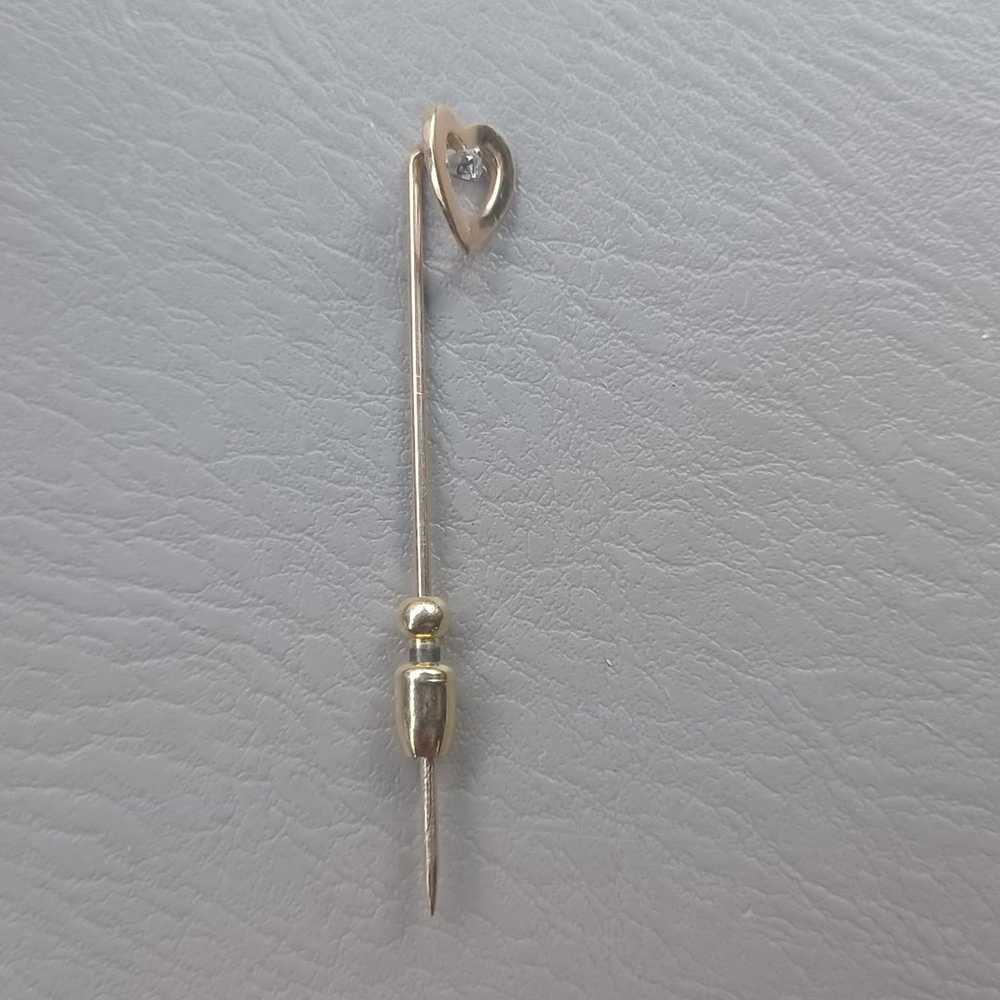 Vintage 14k Gold Heart Stick pin Diamond - image 10