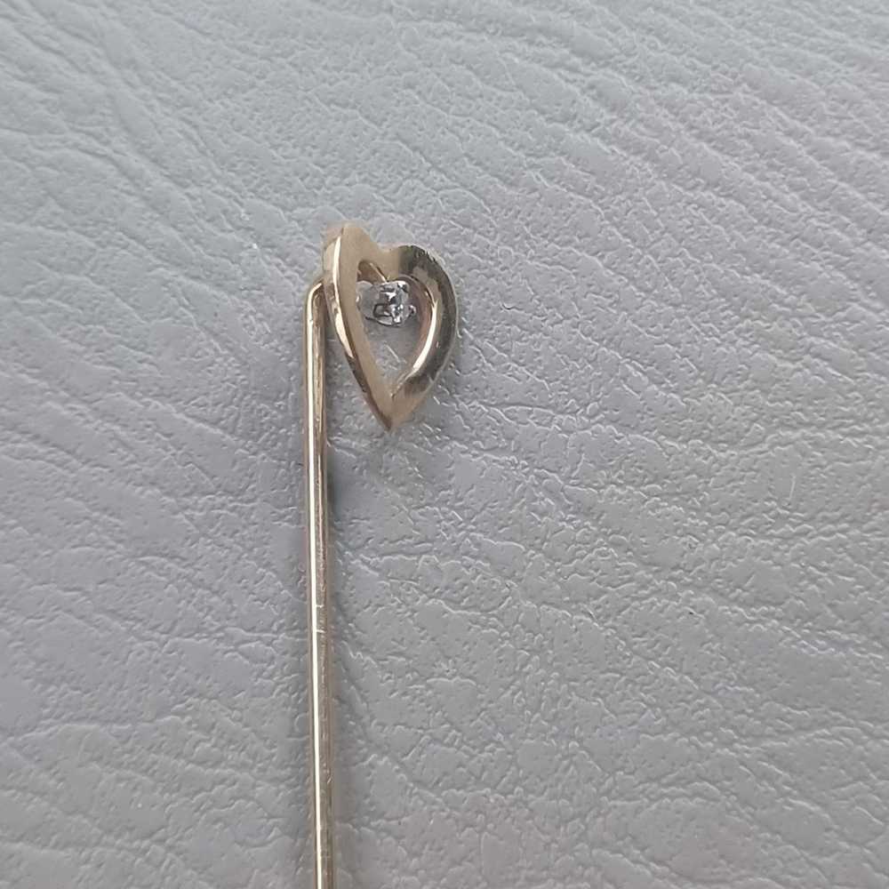 Vintage 14k Gold Heart Stick pin Diamond - image 11