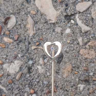 Vintage 14k Gold Heart Stick pin Diamond - image 1