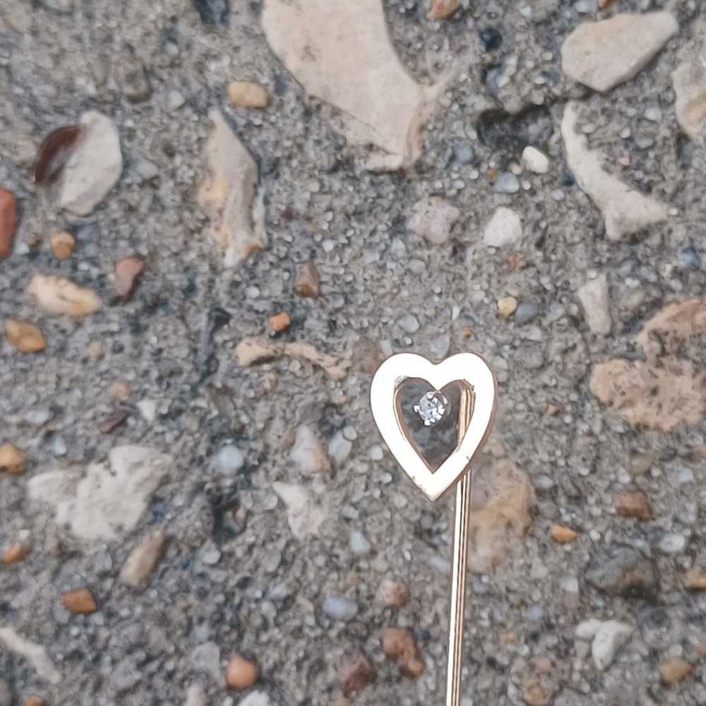 Vintage 14k Gold Heart Stick pin Diamond - image 2