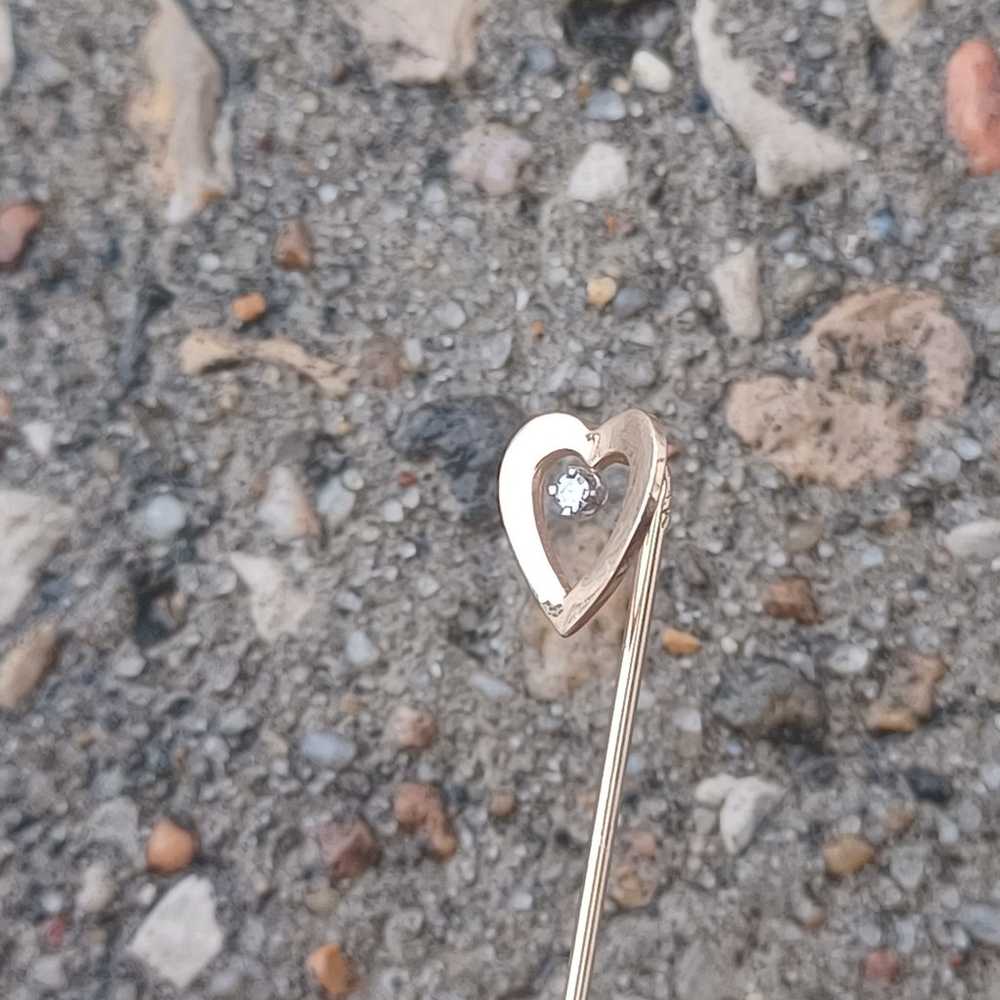 Vintage 14k Gold Heart Stick pin Diamond - image 3