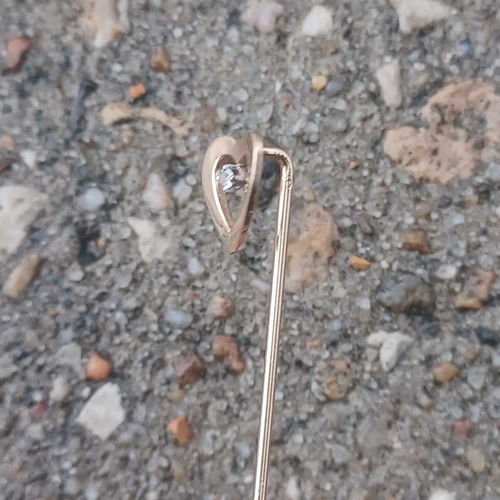 Vintage 14k Gold Heart Stick pin Diamond - image 4