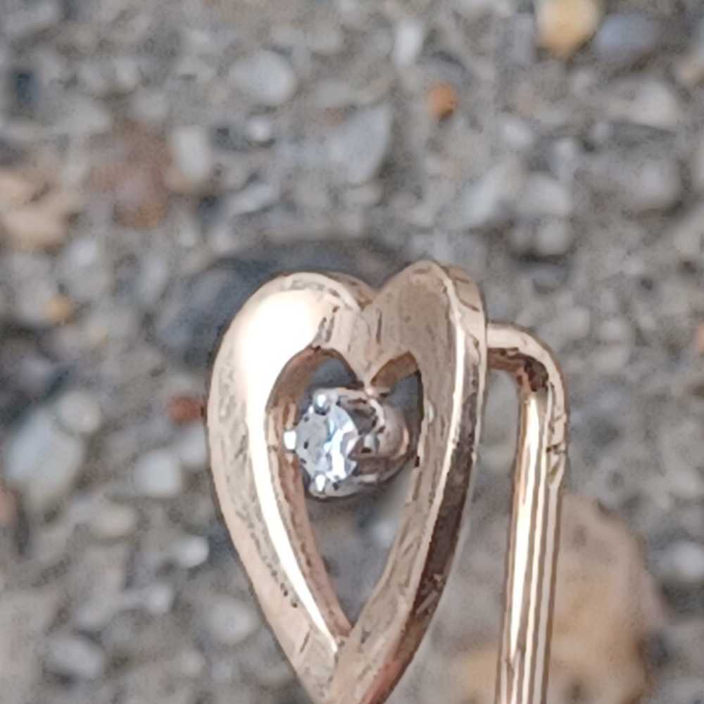 Vintage 14k Gold Heart Stick pin Diamond - image 5