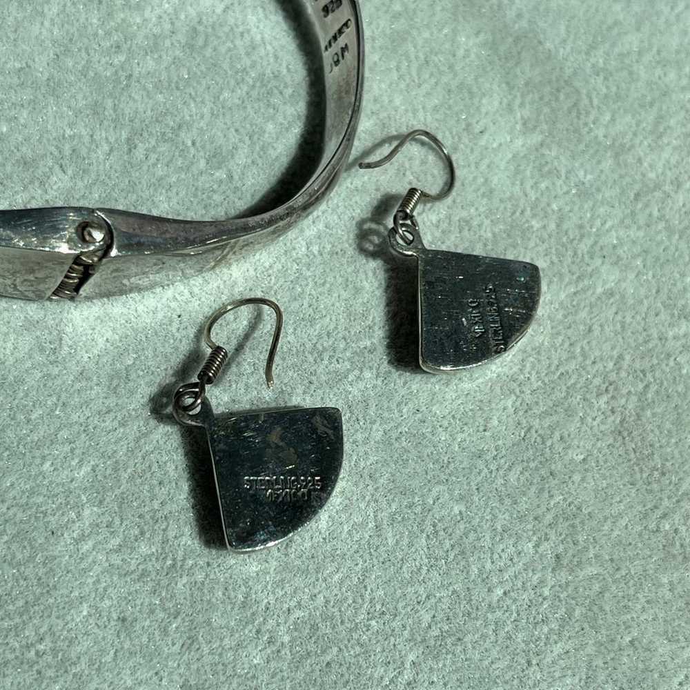 Vintage Sterling Onyx Bracelet and Earrings Mexico - image 4