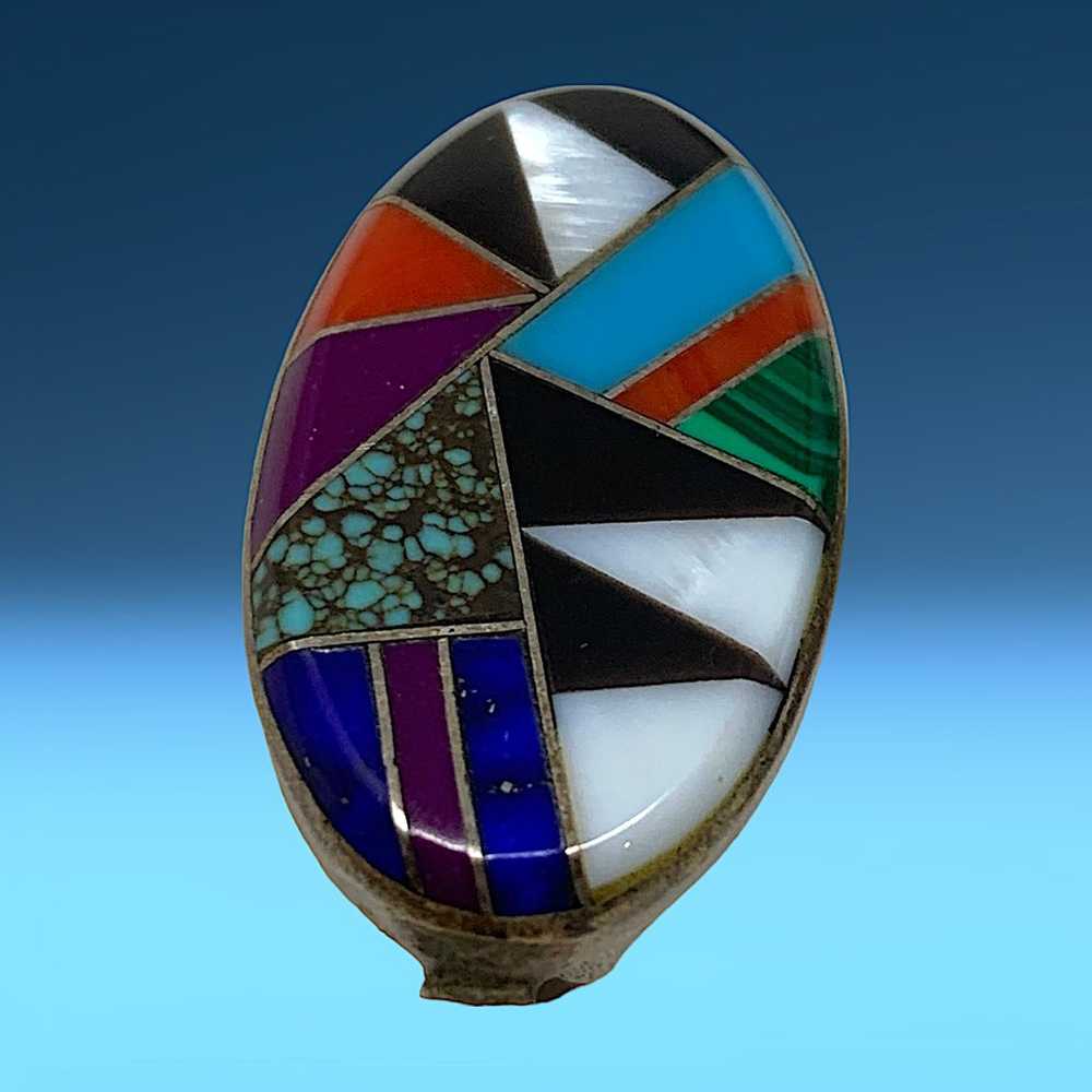 Vintage Southwestern Multistone Inlaid Mosaic Ear… - image 2