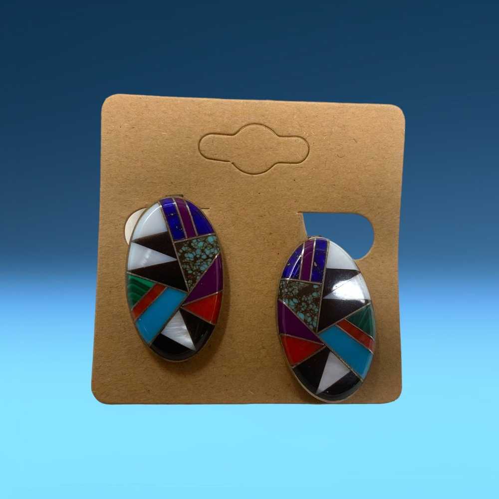 Vintage Southwestern Multistone Inlaid Mosaic Ear… - image 6