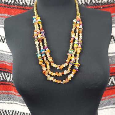 Multi-stone multi-color three strand necklace - image 1