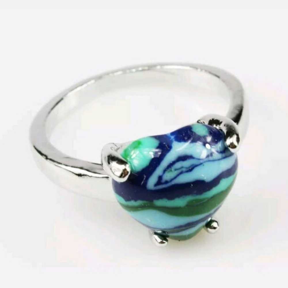 Heart Silver Turquoise Malachite Ring - image 1