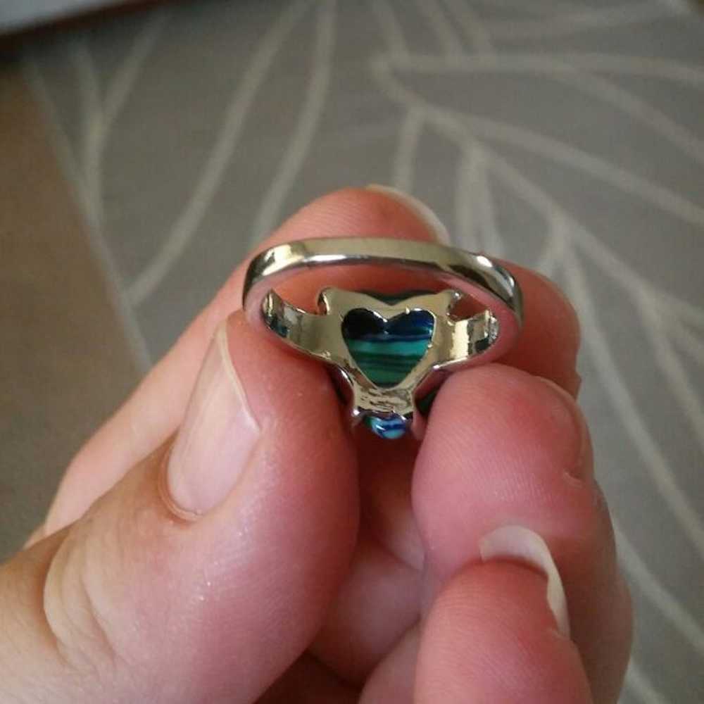 Heart Silver Turquoise Malachite Ring - image 2