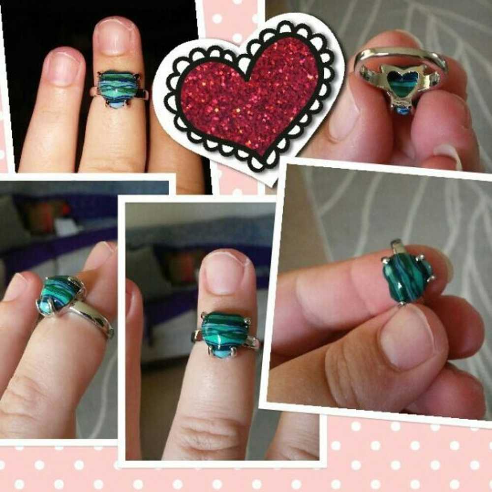 Heart Silver Turquoise Malachite Ring - image 3