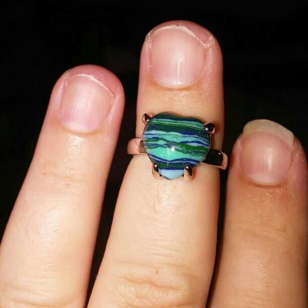 Heart Silver Turquoise Malachite Ring - image 4