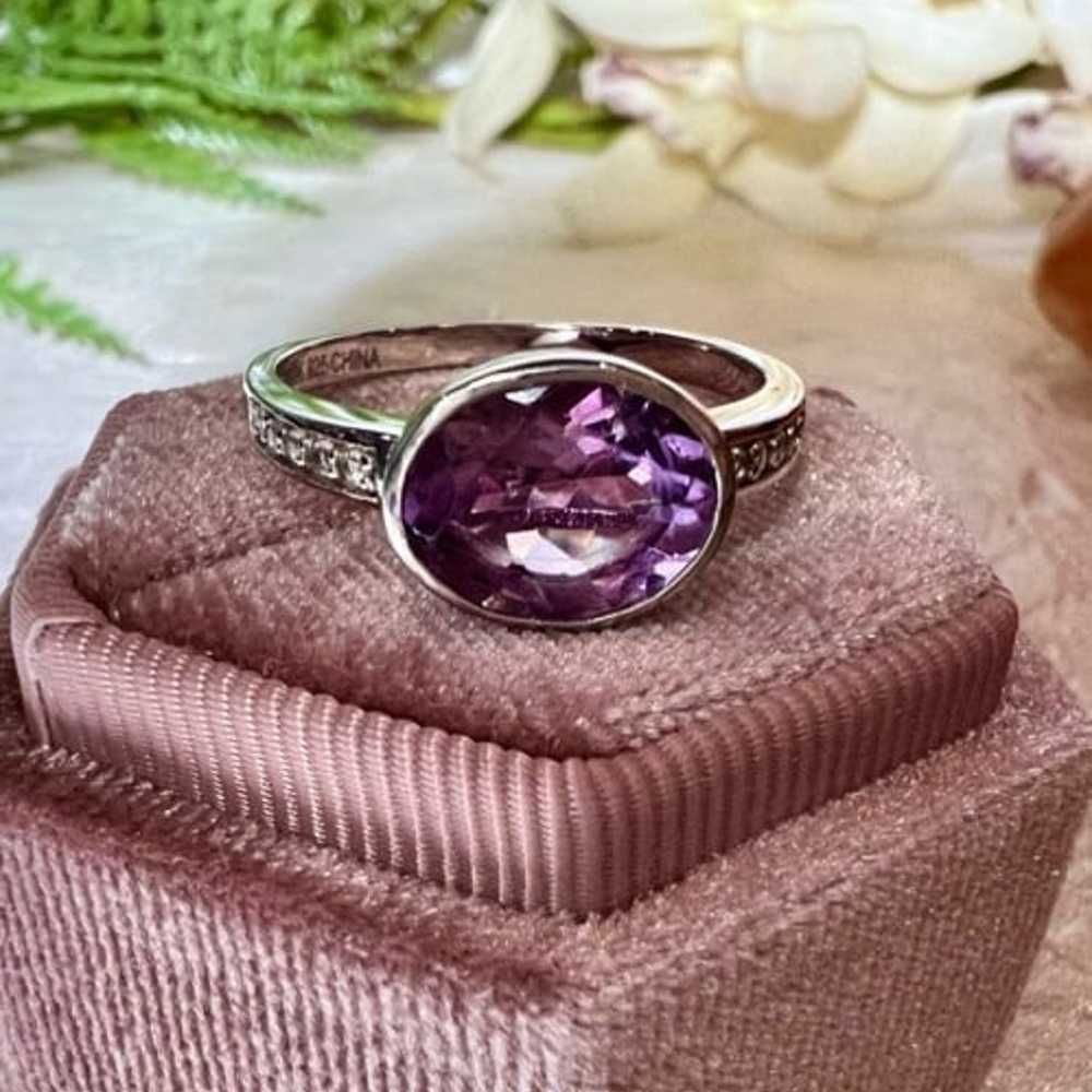 Sterling Oval Amethyst Ring Solid 925 Sterling Si… - image 5