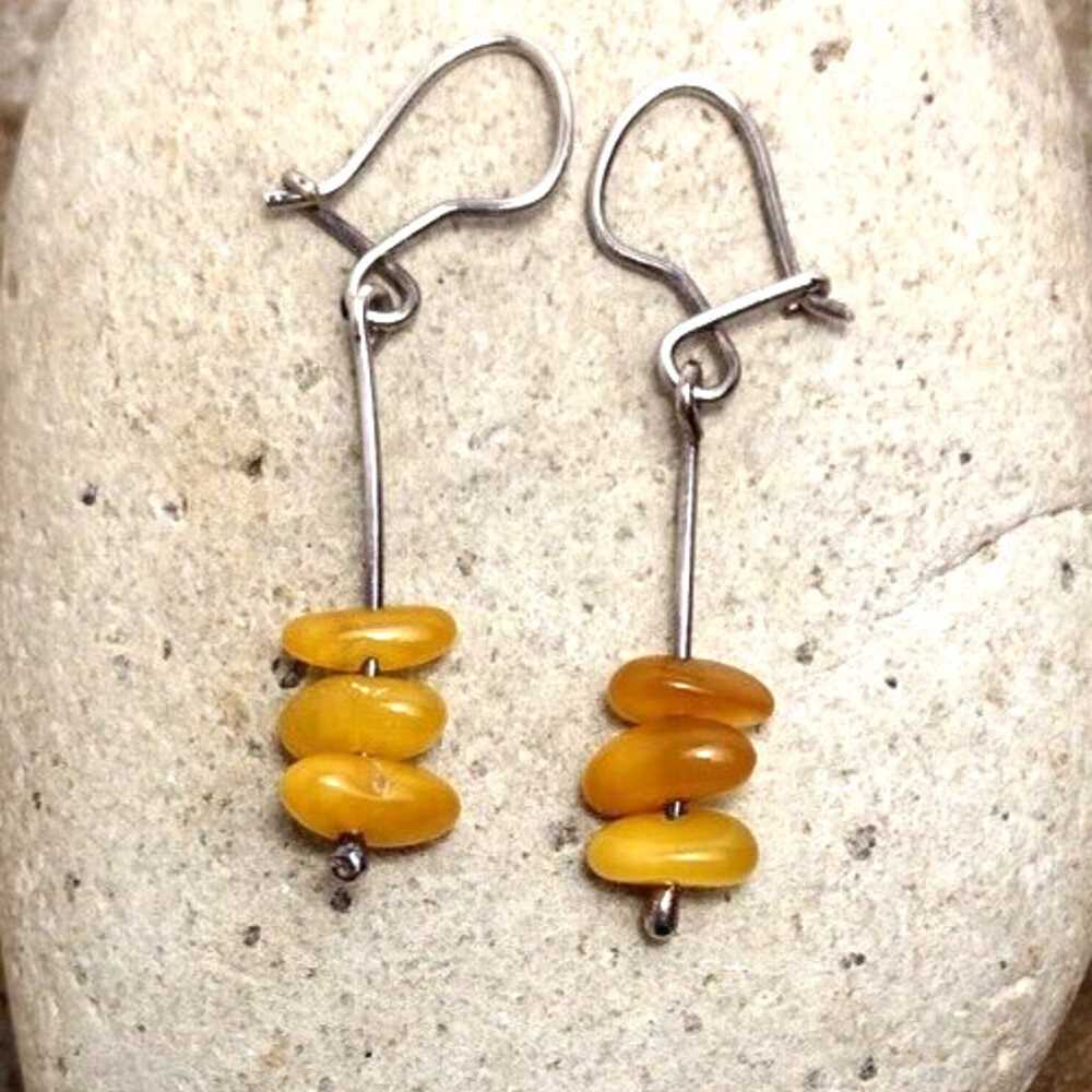 Vintage Egg Yolk Baltic Amber Butterscotch Sterli… - image 2