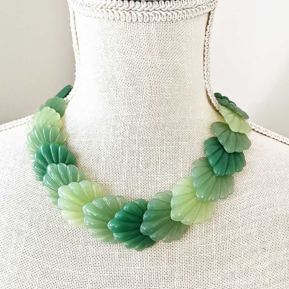 Vintage Mid Century Green Ombre Leaf Lucite Neckl… - image 1