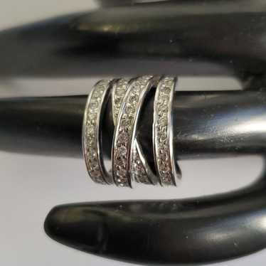 Sterling Silver 925 Crisscross Paved Ring - image 1