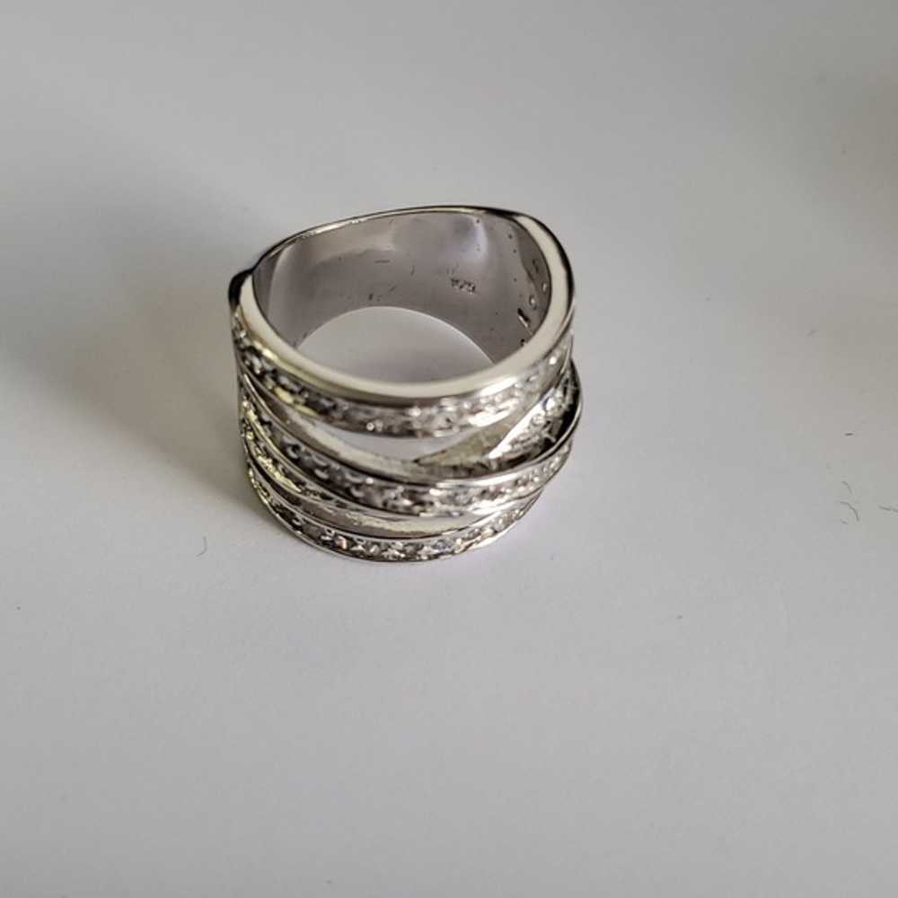 Sterling Silver 925 Crisscross Paved Ring - image 2