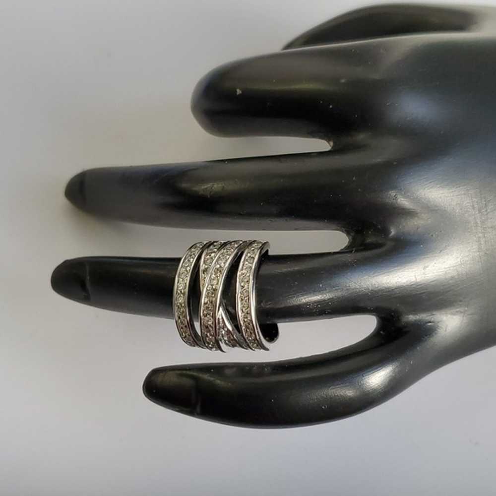 Sterling Silver 925 Crisscross Paved Ring - image 3