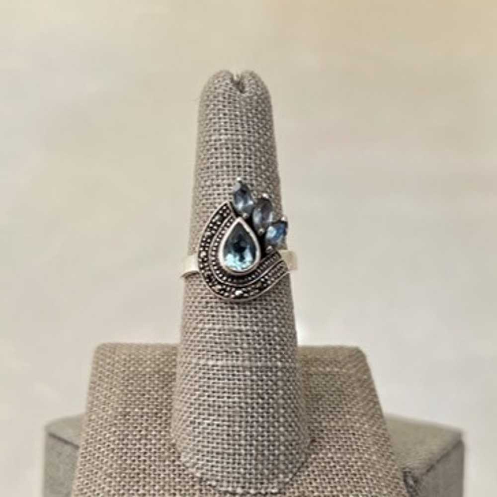 Vintage Sterling Silver Pear and Marquise Blue To… - image 1