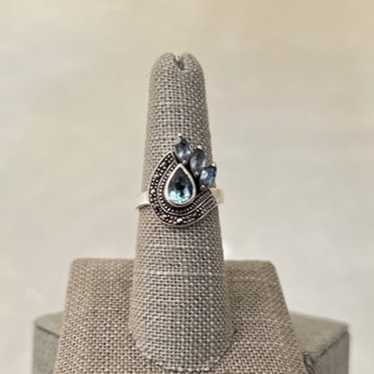 Vintage Sterling Silver Pear and Marquise Blue To… - image 1