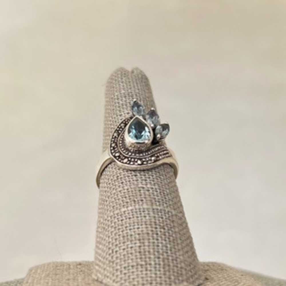 Vintage Sterling Silver Pear and Marquise Blue To… - image 2