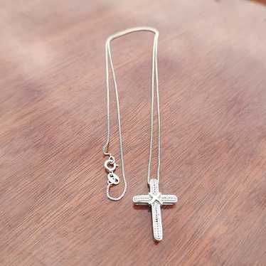 Vintage JTW Sterling Silver & Diamonds Cross Pend… - image 1