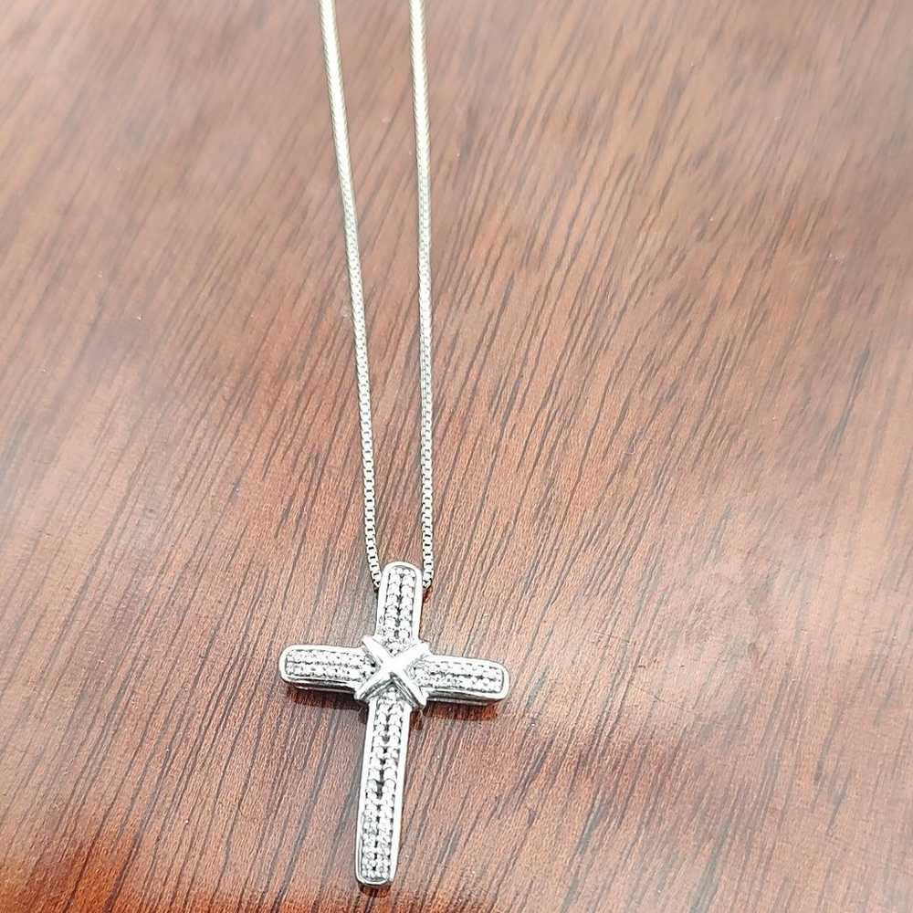 Vintage JTW Sterling Silver & Diamonds Cross Pend… - image 3