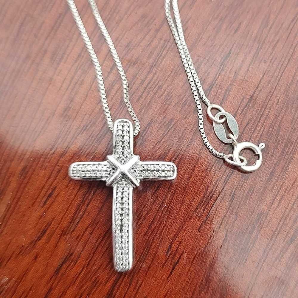 Vintage JTW Sterling Silver & Diamonds Cross Pend… - image 4