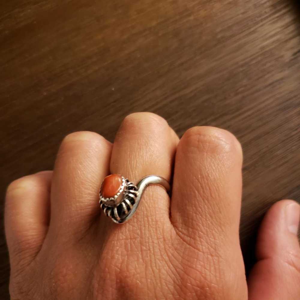 Vintage Sterling Silver Coral Ring - image 10