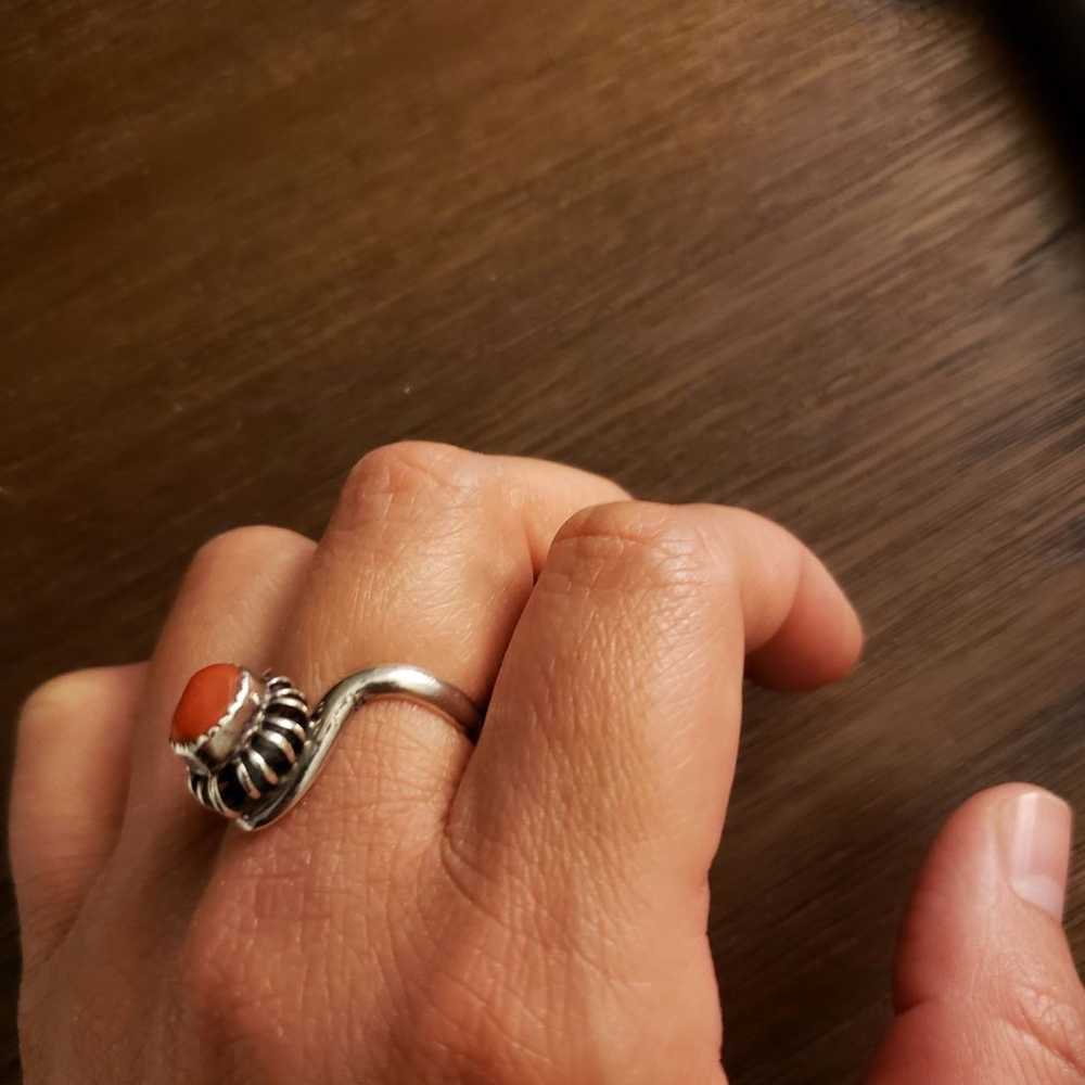 Vintage Sterling Silver Coral Ring - image 11