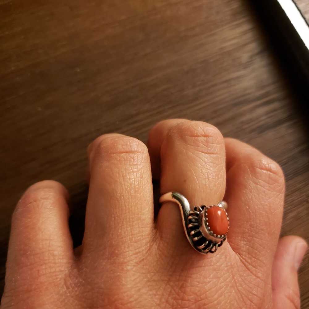 Vintage Sterling Silver Coral Ring - image 12