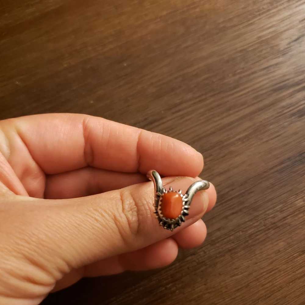 Vintage Sterling Silver Coral Ring - image 2