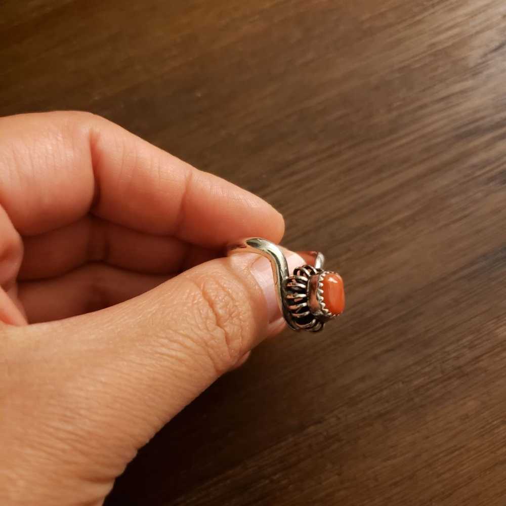 Vintage Sterling Silver Coral Ring - image 3