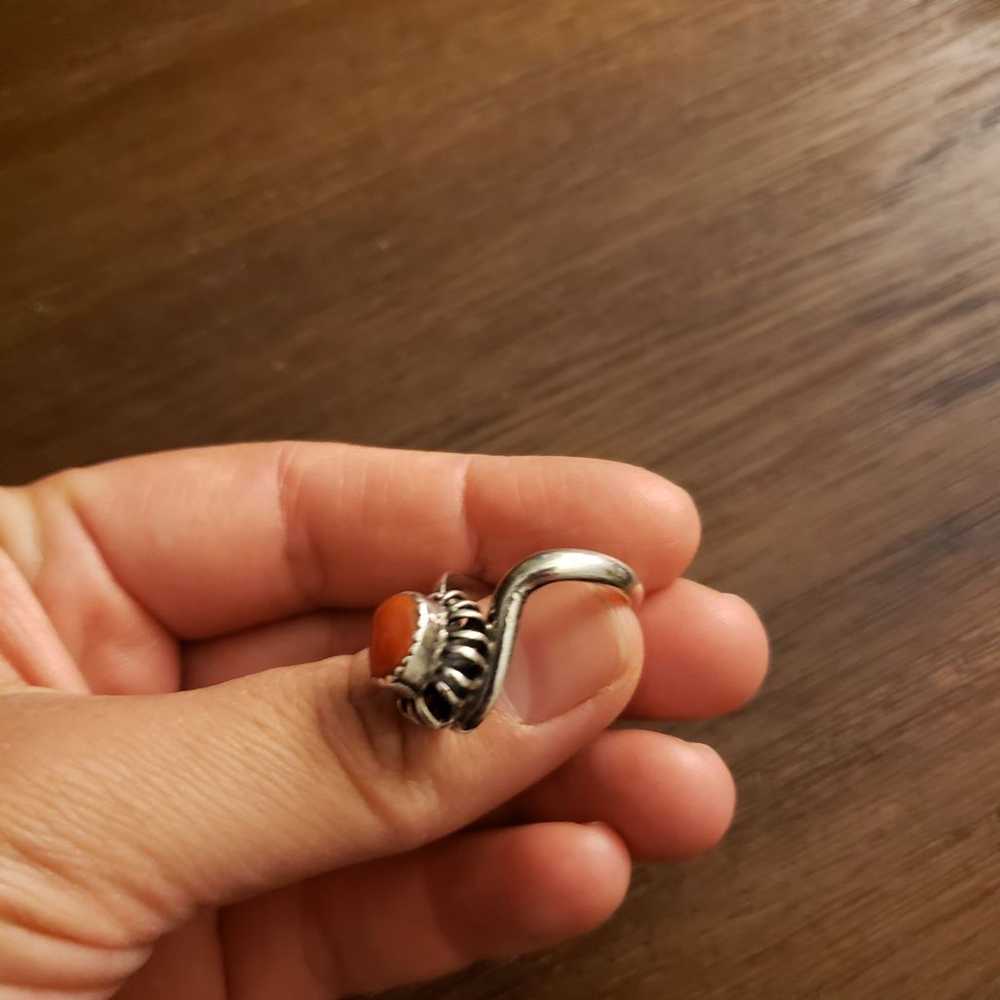 Vintage Sterling Silver Coral Ring - image 4