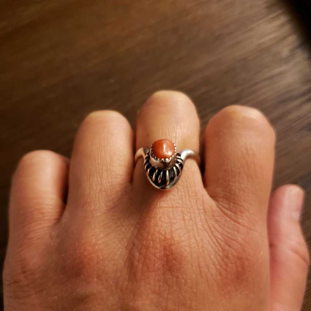 Vintage Sterling Silver Coral Ring - image 8