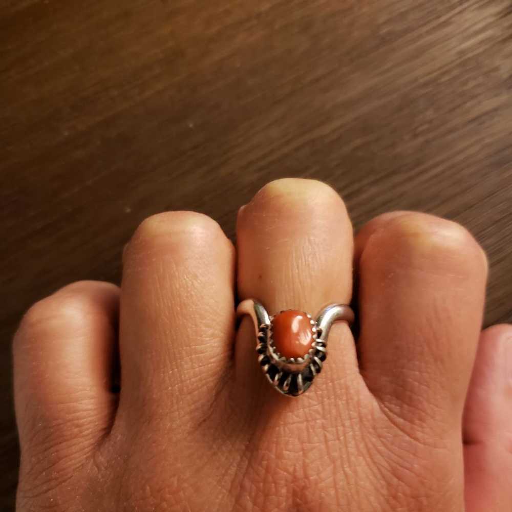 Vintage Sterling Silver Coral Ring - image 9