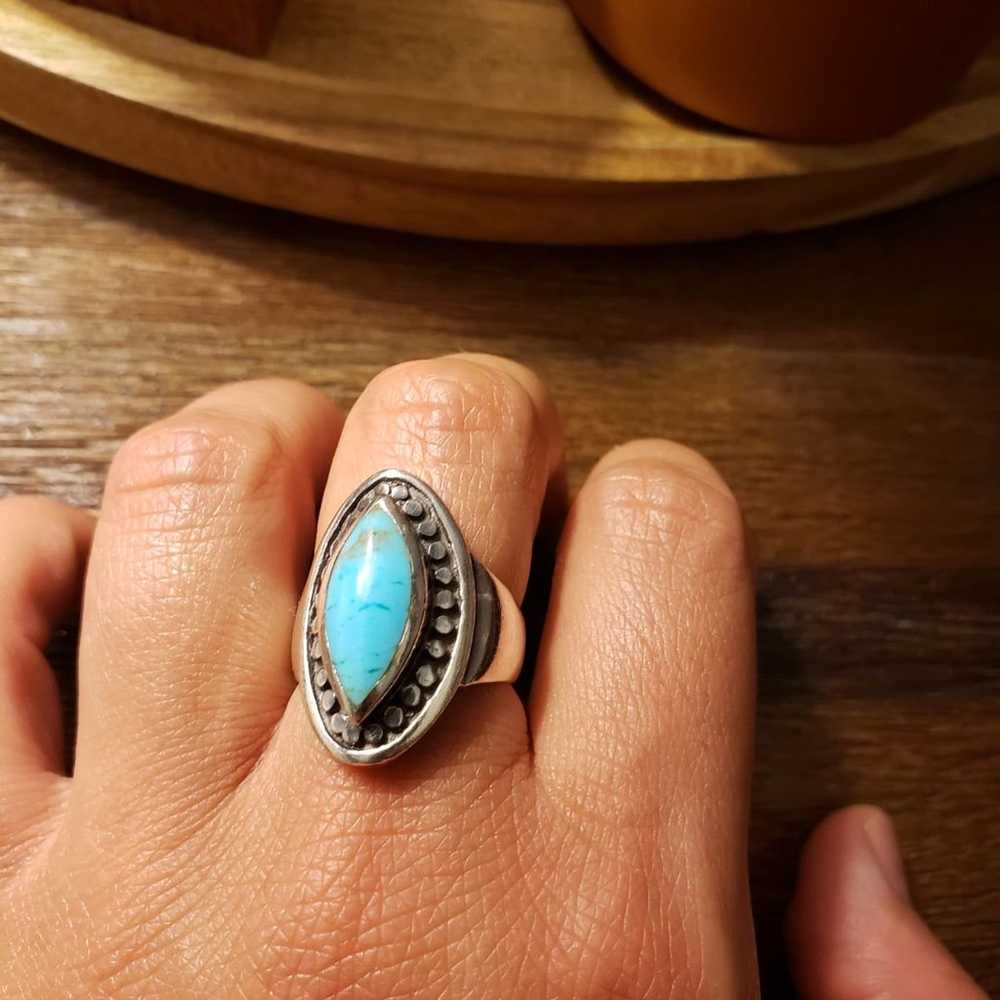 Vintage Sterling Silver Turquoise Ring - image 11