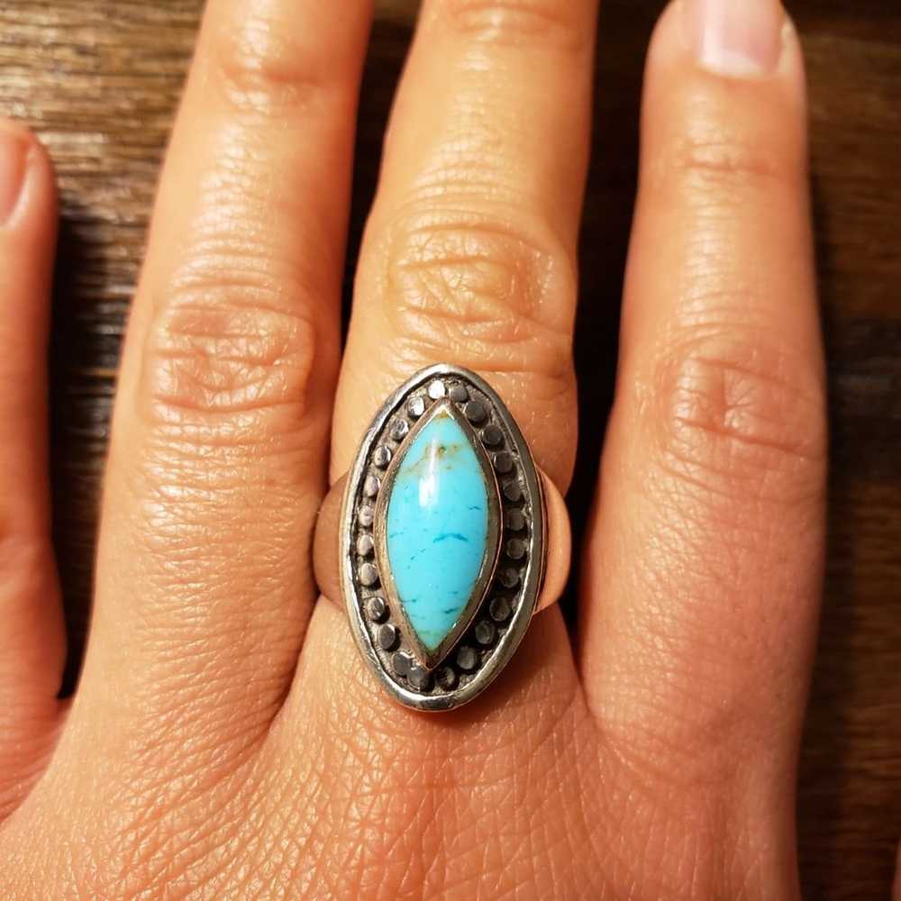 Vintage Sterling Silver Turquoise Ring - image 7