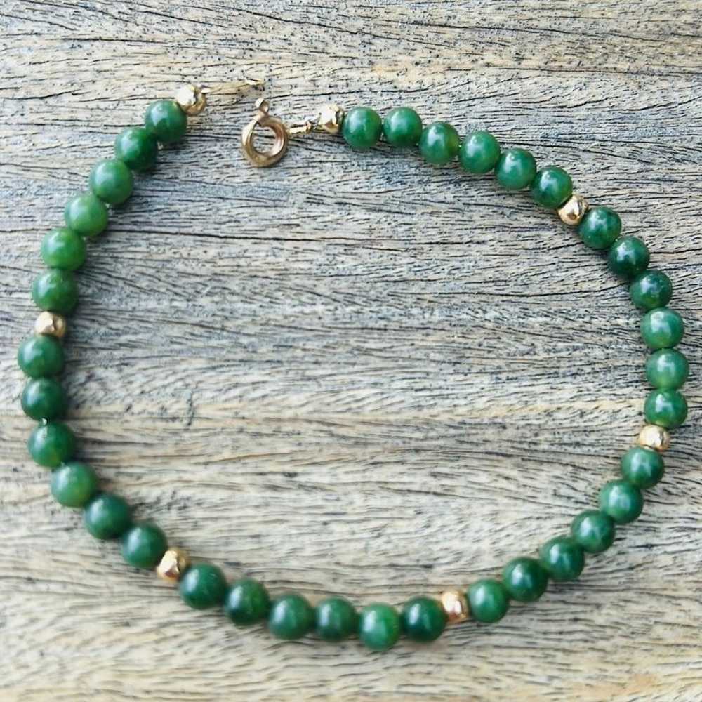 Vintage green jade 14k bracelet beads - image 1