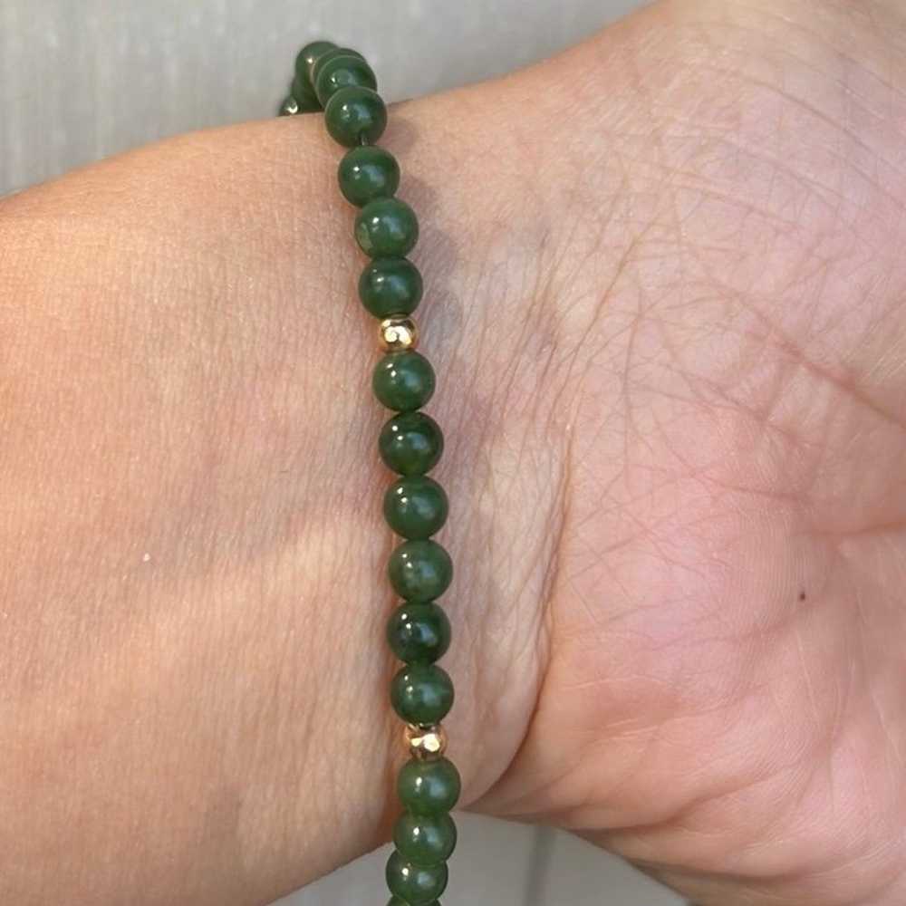 Vintage green jade 14k bracelet beads - image 3