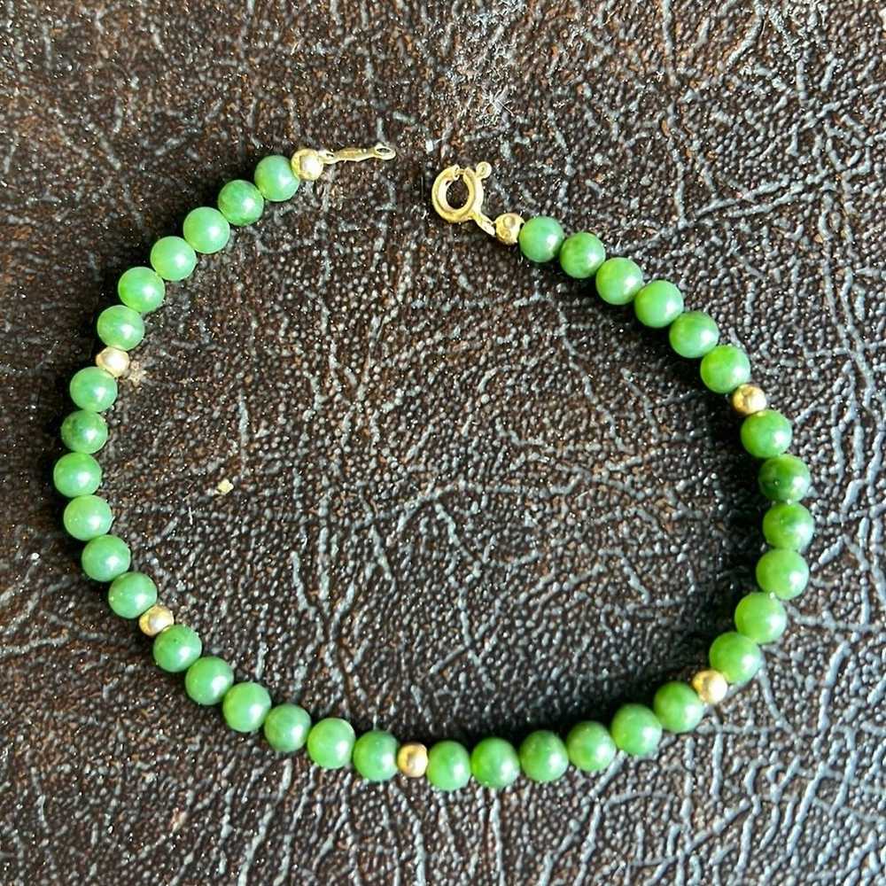 Vintage green jade 14k bracelet beads - image 4