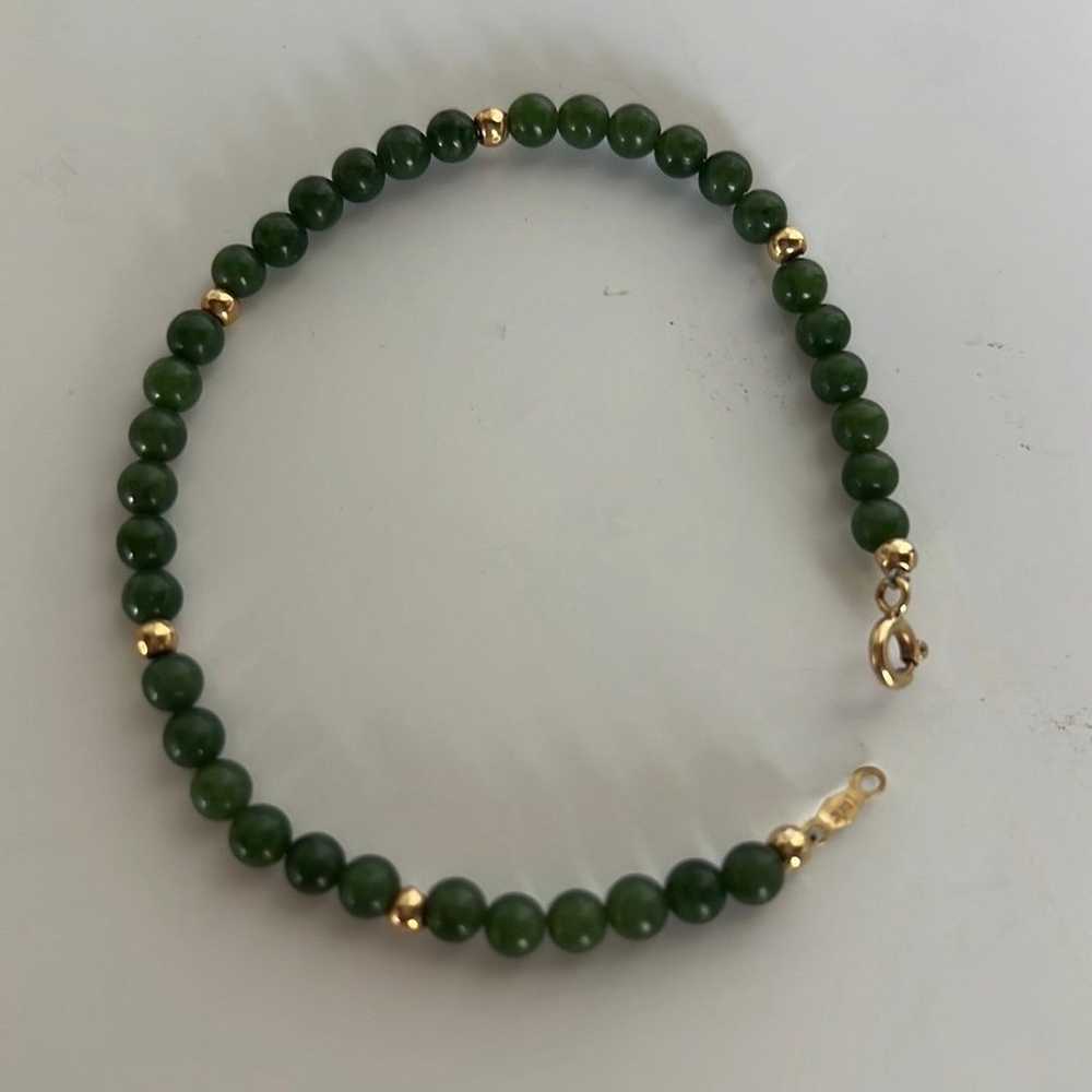 Vintage green jade 14k bracelet beads - image 7