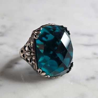 Womens Vintage Estate Sterling Silver Aqua Stone … - image 1