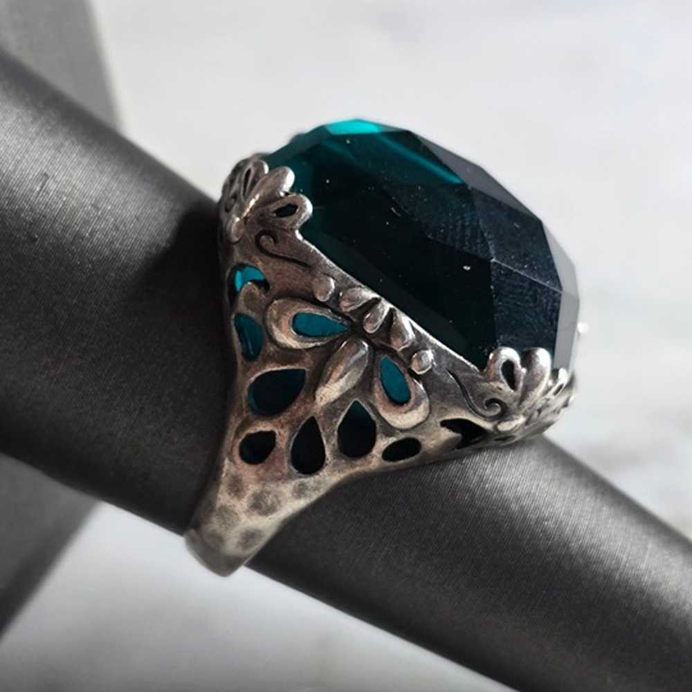 Womens Vintage Estate Sterling Silver Aqua Stone … - image 3