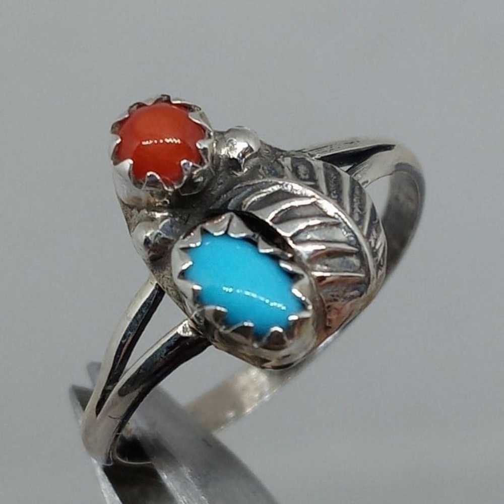 ❤️Handmade Genuine Turquoise and Red Coral Ring &… - image 3